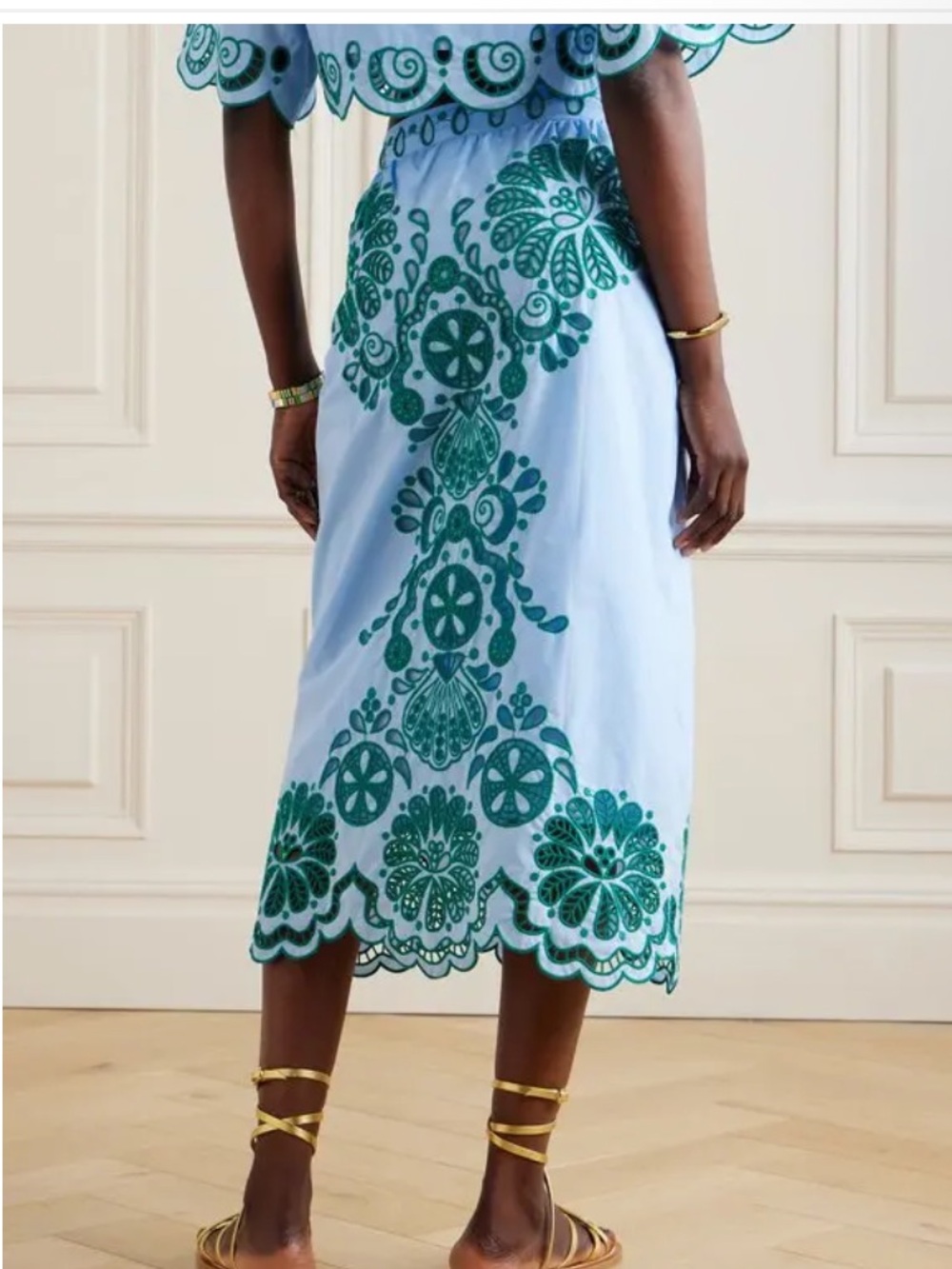NWT Broderie Anglaise Cotton-Poplin Midi Skirt - Picture 6 of 15